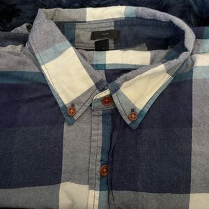 Navy Blue Plaid Casual Button Down Shirt